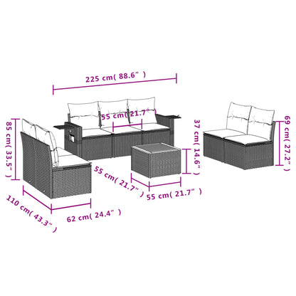 8-Delige Loungeset Met Kussens Poly Rattan Zwart