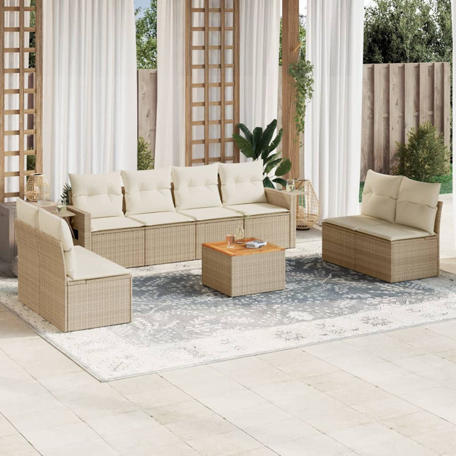 9-Delige Loungeset Met Kussens Poly Rattan Beige