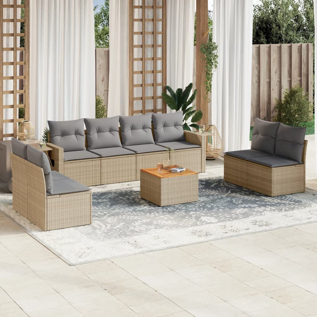 9-Delige Loungeset Met Kussens Poly Rattan Gemengd Beige