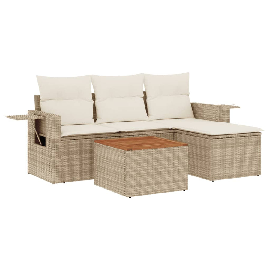 5-Delige Loungeset Met Kussens Poly Rattan Beige