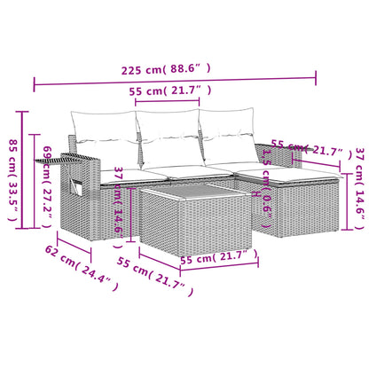 5-Delige Loungeset Met Kussens Poly Rattan Beige