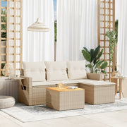 Loungeset 5-delig poly rattan beige met opbergruimte