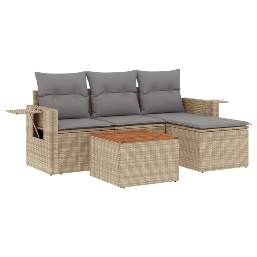 5-Delige Loungeset Met Kussens Poly Rattan Gemengd Beige