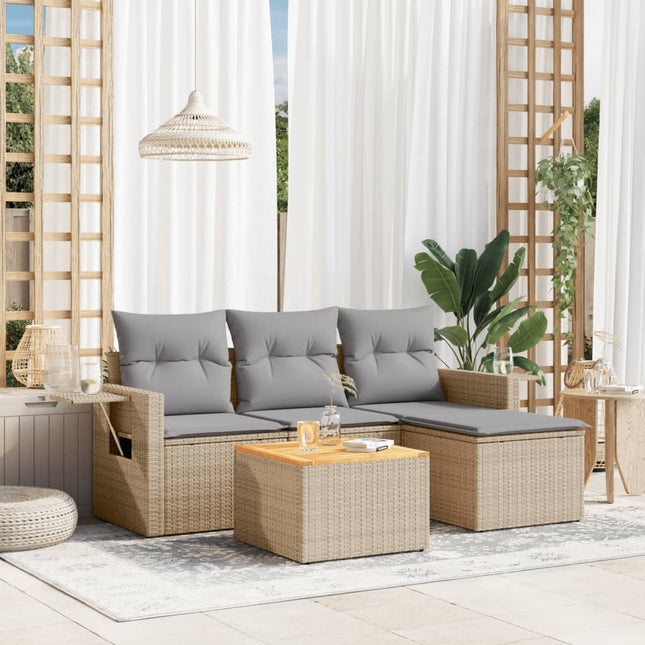 5-Delige Loungeset Met Kussens Poly Rattan Gemengd Beige