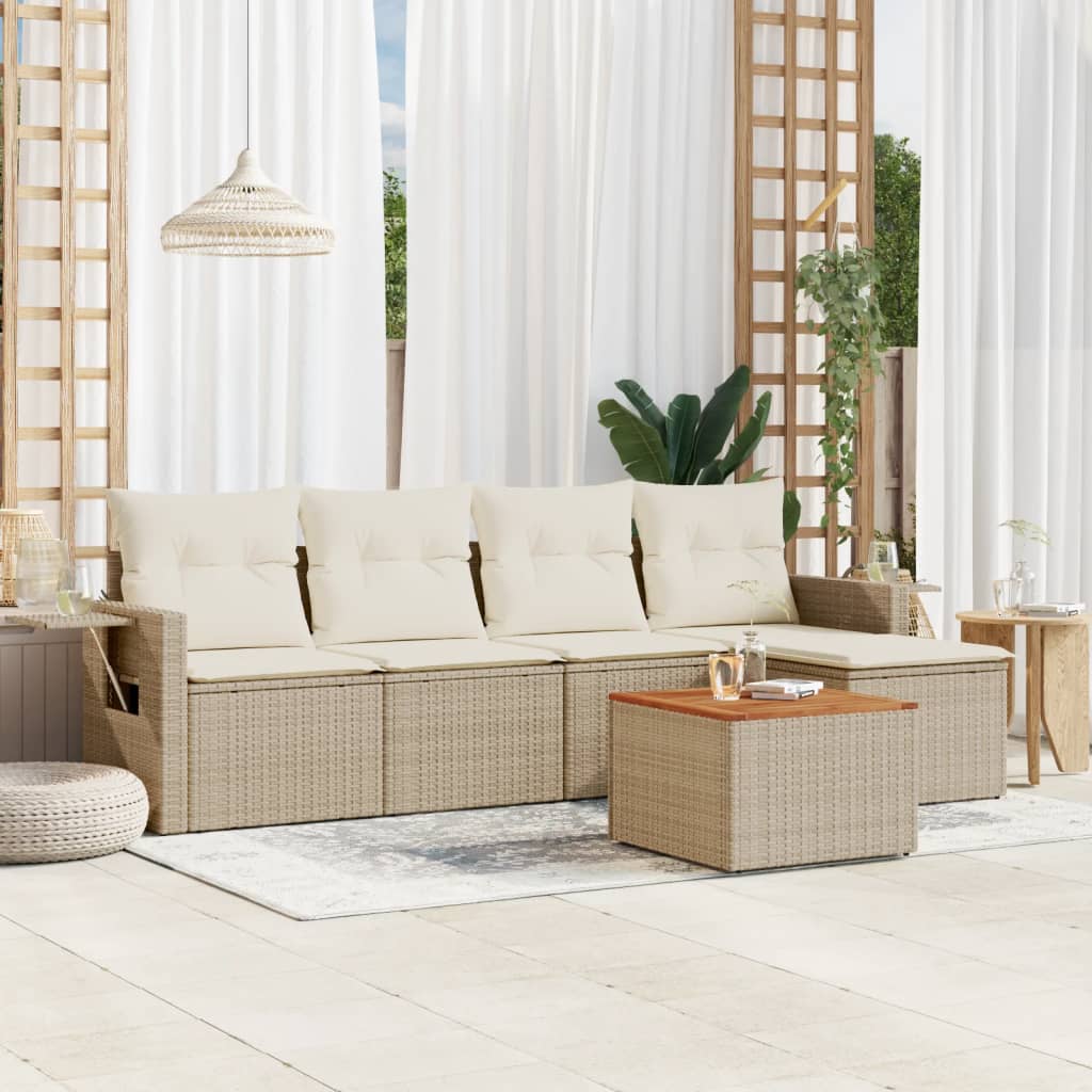 6-Delige Loungeset Met Kussens Poly Rattan Beige