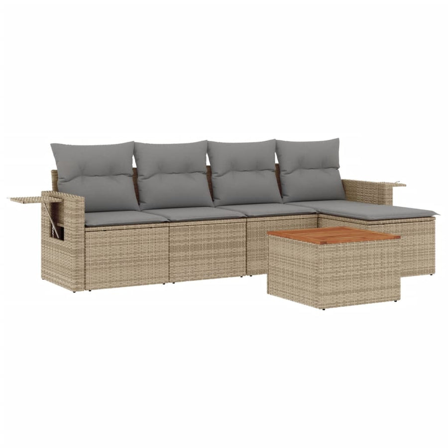 6-Delige Loungeset Met Kussens Poly Rattan Gemengd Beige