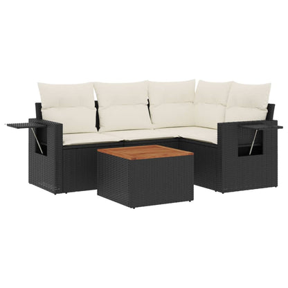 5-Delige Loungeset Met Kussens Poly Rattan Zwart