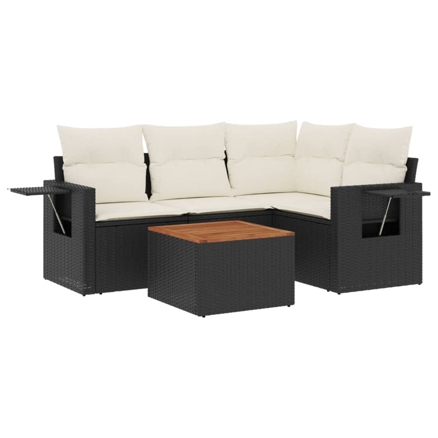 5-Delige Loungeset Met Kussens Poly Rattan Zwart