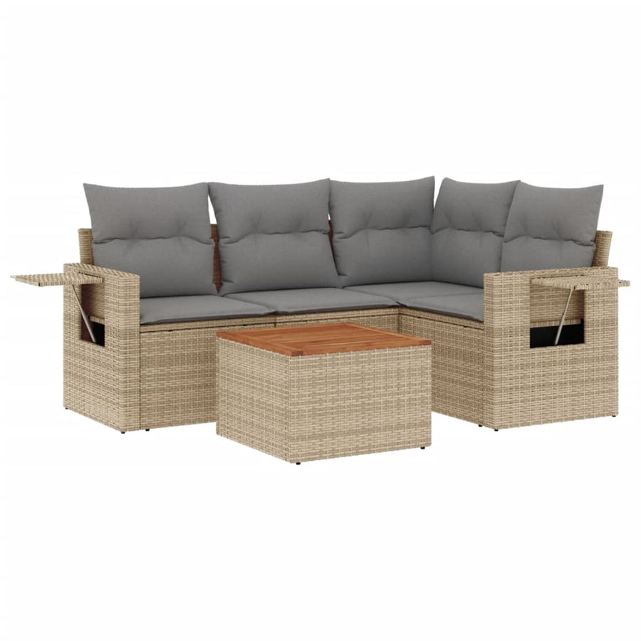 5-Delige Loungeset Met Kussens Poly Rattan Gemengd Beige