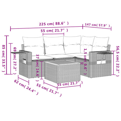 5-Delige Loungeset Met Kussens Poly Rattan Gemengd Beige