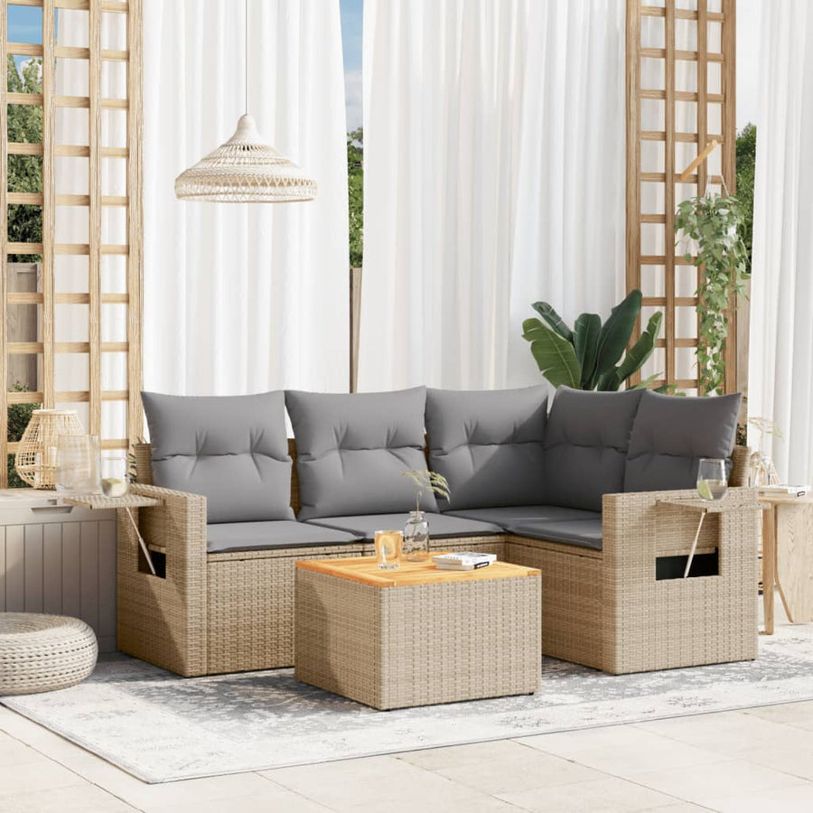 5-Delige Loungeset Met Kussens Poly Rattan Gemengd Beige