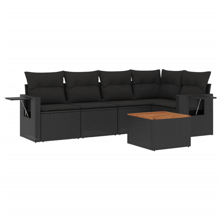 6-Delige Loungeset Met Kussens Poly Rattan Zwart