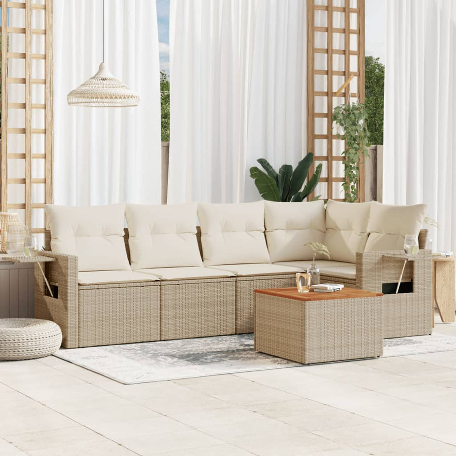 6-Delige Loungeset Met Kussens Poly Rattan Beige