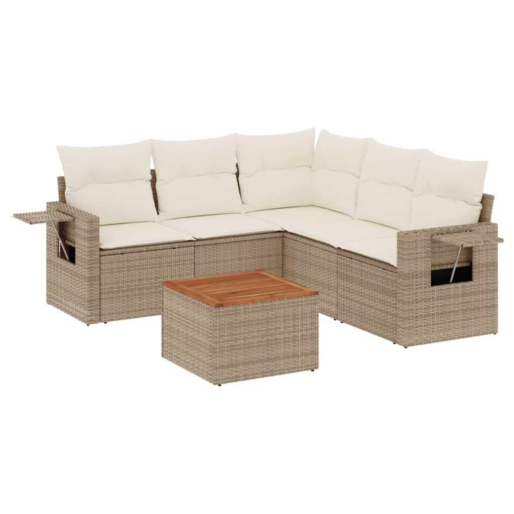 6-Delige Loungeset Met Kussens Poly Rattan Beige