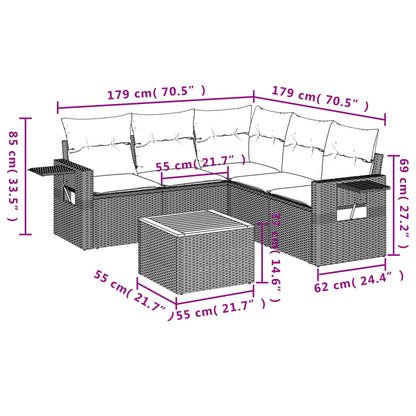 6-Delige Loungeset Met Kussens Poly Rattan Beige