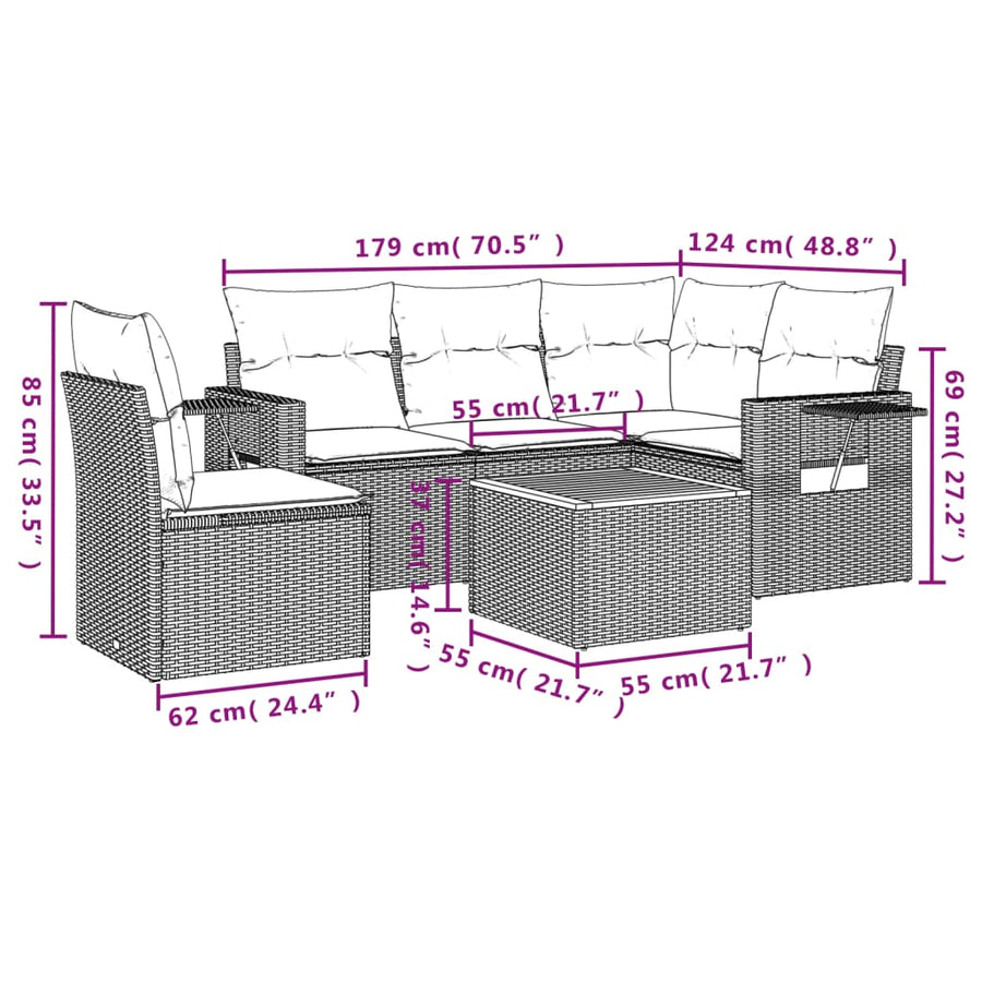 6-Delige Loungeset Met Kussens Poly Rattan Beige
