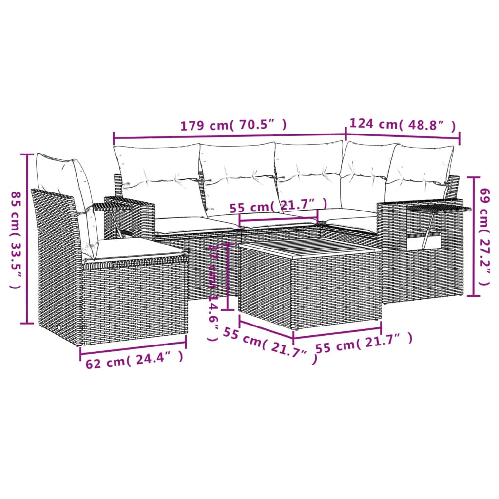 6-Delige Loungeset Met Kussens Poly Rattan Gemengd Beige