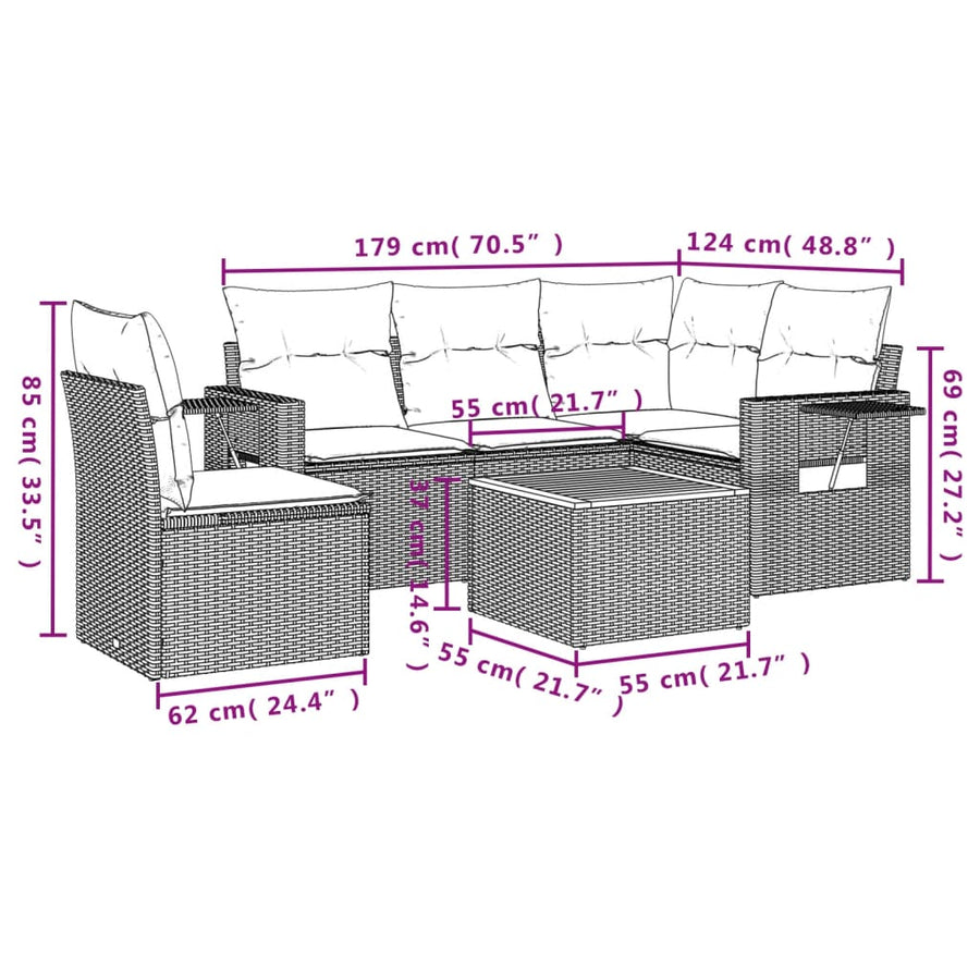 6-Delige Loungeset Met Kussens Poly Rattan Gemengd Beige
