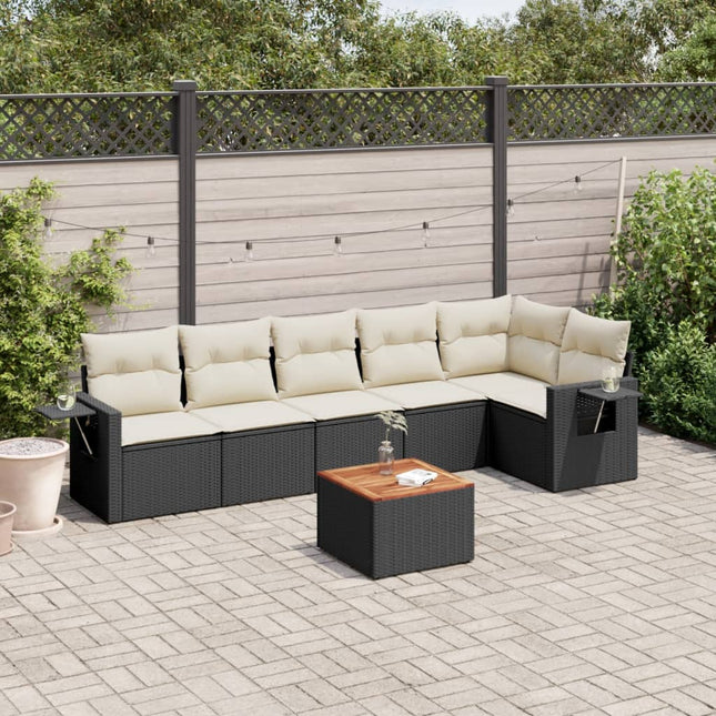 7-Delige Loungeset Met Kussens Poly Rattan Zwart