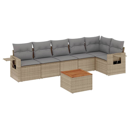 7-Delige Loungeset Met Kussens Poly Rattan Gemengd Beige