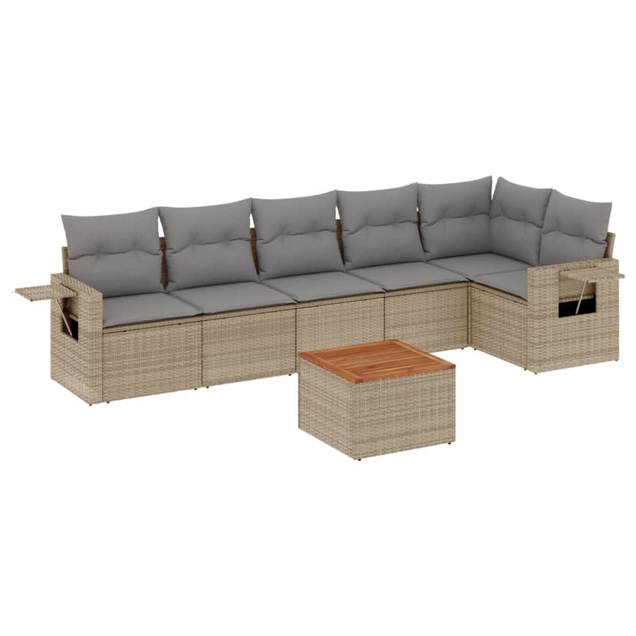 7-Delige Loungeset Met Kussens Poly Rattan Gemengd Beige