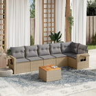 7-Delige Loungeset Met Kussens Poly Rattan Gemengd Beige