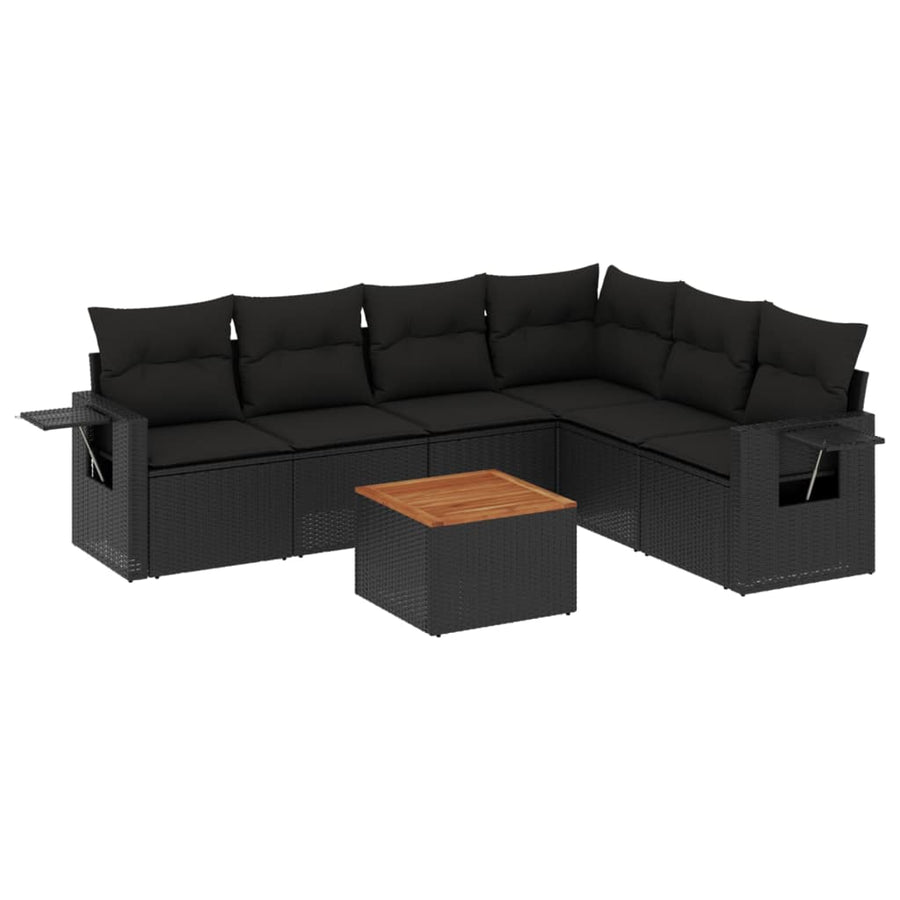 7-Delige Loungeset Met Kussens Poly Rattan Zwart
