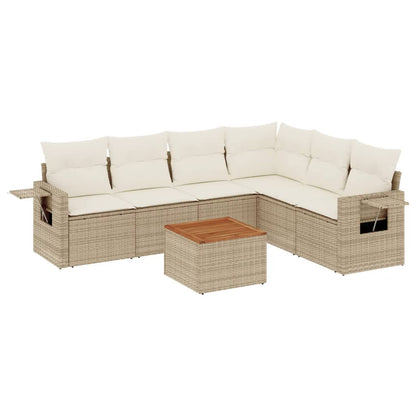 7-Delige Loungeset Met Kussens Poly Rattan Beige
