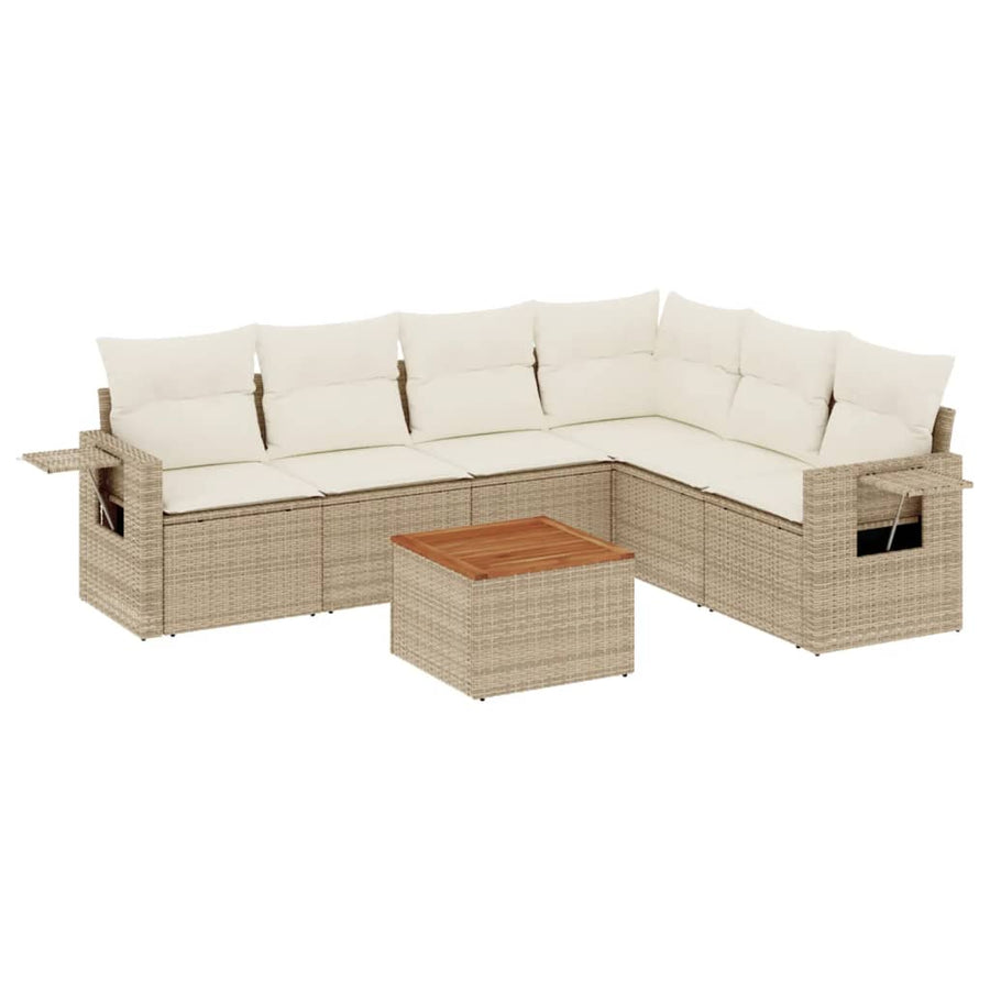 7-Delige Loungeset Met Kussens Poly Rattan Beige