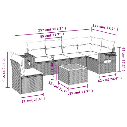 7-Delige Loungeset Met Kussens Poly Rattan Beige