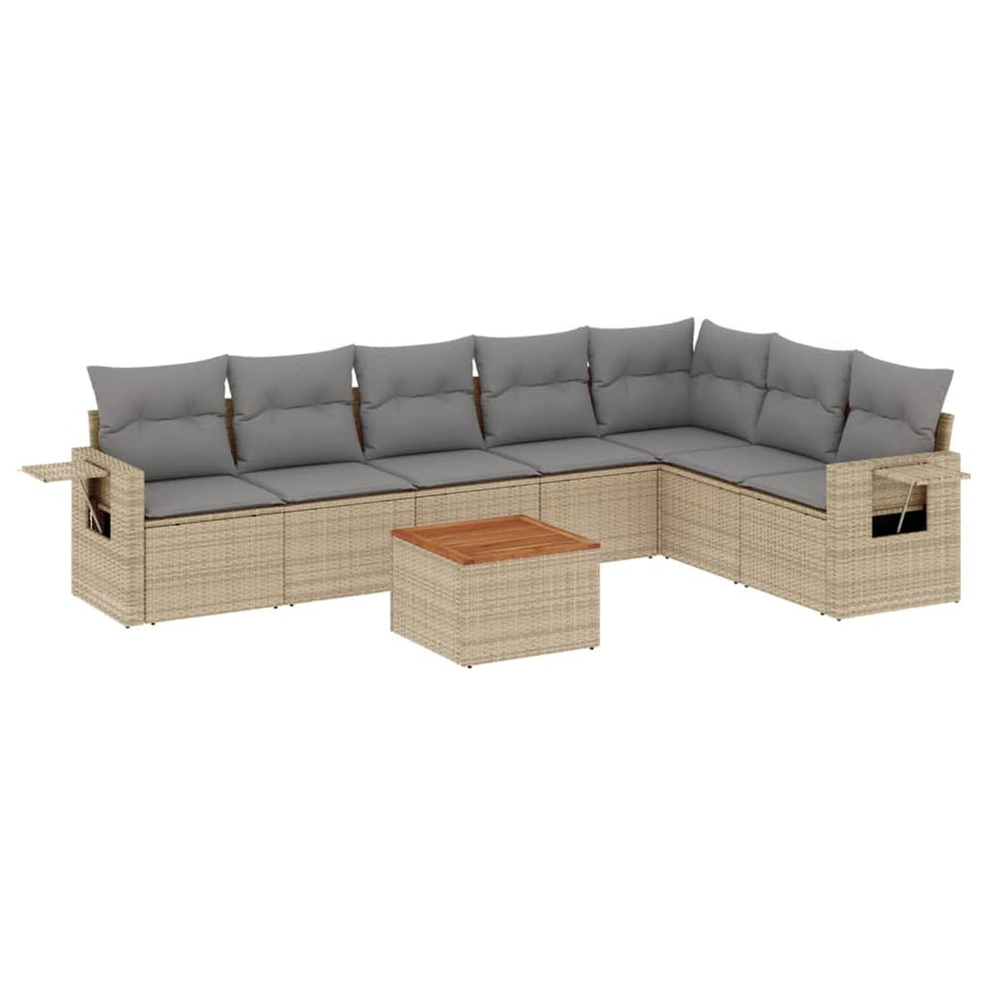8-Delige Loungeset Met Kussens Poly Rattan Gemengd Beige