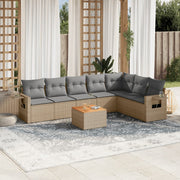 8-piece Lounge Set with cushions poly rattan mixed beige