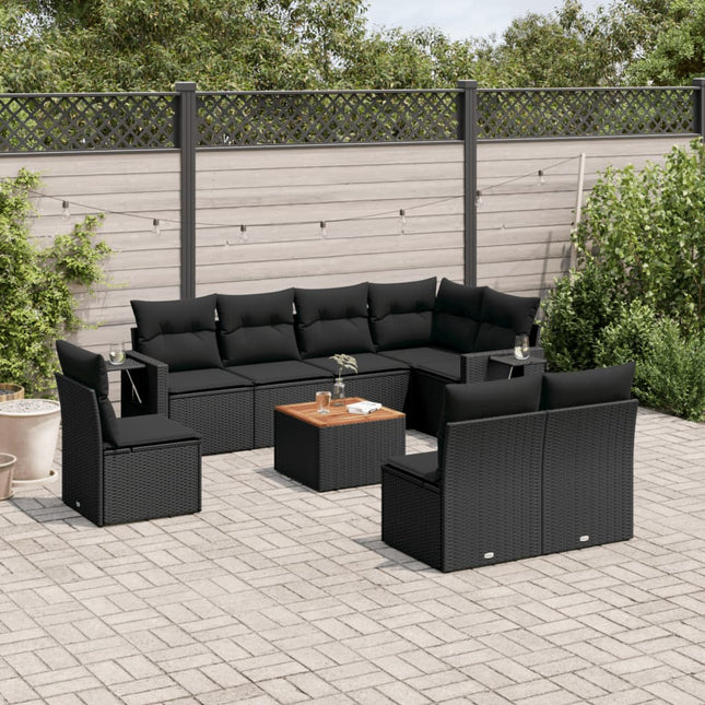 9-Delige Loungeset Met Kussens Poly Rattan Zwart