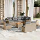 9-piece Lounge Set with cushions poly rattan mixed beige