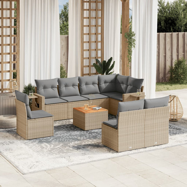 9-Delige Loungeset Met Kussens Poly Rattan Gemengd Beige