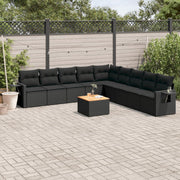 Loungeset 10-delig poly rattan zwart