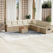 Loungeset 10-delig poly rattan beige acaciahout