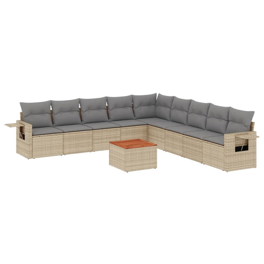 10-Delige Loungeset Met Kussens Poly Rattan Gemengd Beige