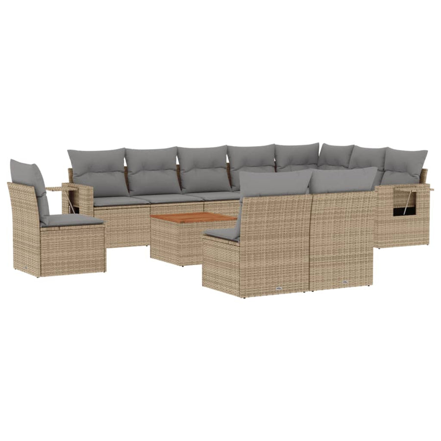 11-Delige Loungeset Met Kussens Poly Rattan Gemengd Beige