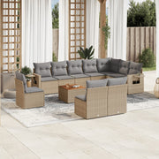 11-piece Lounge Set with Cushions Polyrattan Mixed Beige