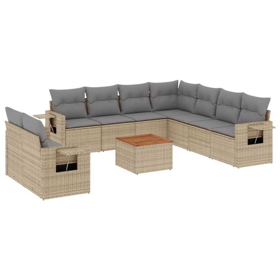 10-Delige Loungeset Met Kussens Poly Rattan Gemengd Beige