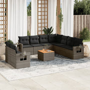 Loungeset 10-delig poly rattan grijs