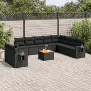 Loungeset 11-delig poly rattan zwart acaciahout