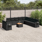 Loungeset 12-delig poly rattan zwart met opbergruimte