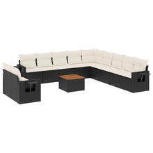 12-Delige Loungeset Met Kussens Poly Rattan Zwart Zwart En Crème
