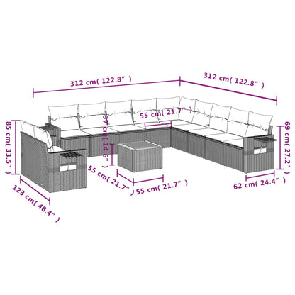12-Delige Loungeset Met Kussens Poly Rattan Gemengd Beige