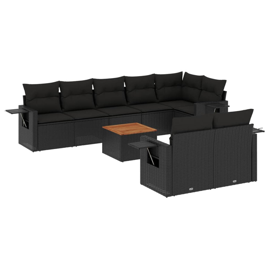 9-Delige Loungeset Met Kussens Poly Rattan Zwart