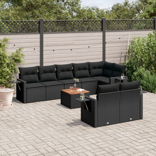 9-Delige Loungeset Met Kussens Poly Rattan Zwart