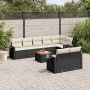 Loungeset 9-delig poly rattan zwart met kussens