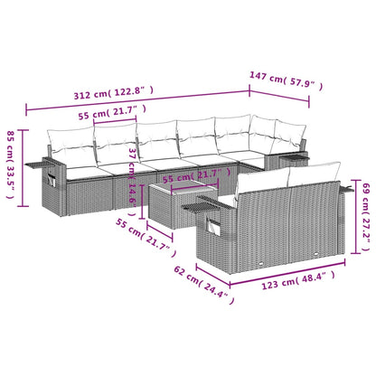 9-Delige Loungeset Met Kussens Poly Rattan Beige